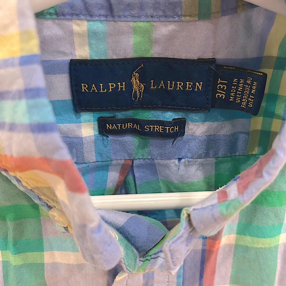 2/$20 Primary color sz 3T plaid Ralph Lauren short-sleeved button down shirt. - Picture 2 of 4